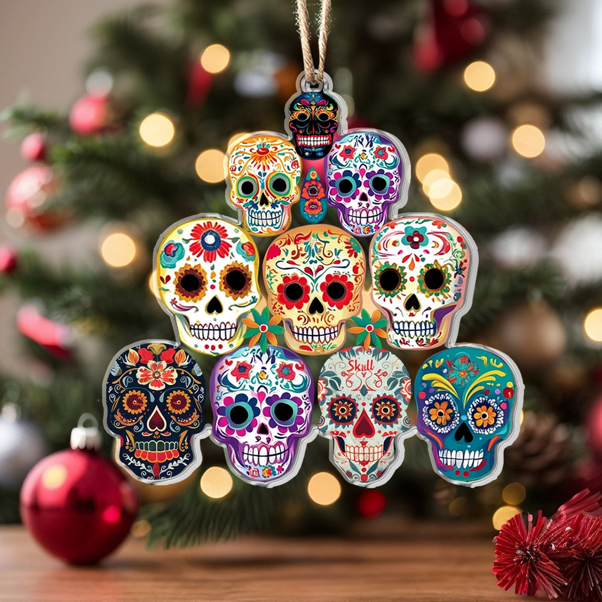 Shineful 2D Acrylic Ornament Vibrant Skull Christmas Tree