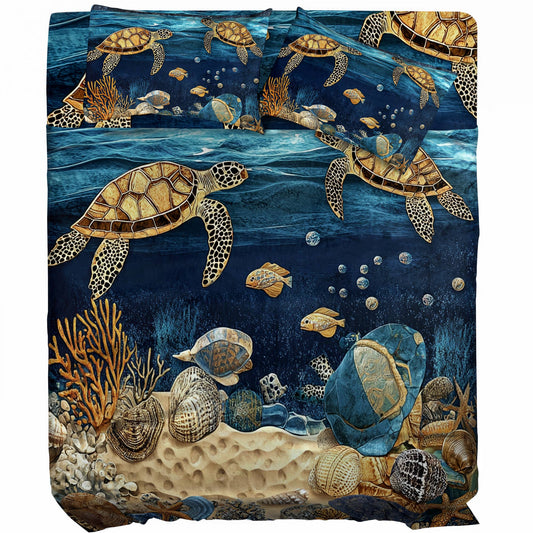 Shineful 4-Piece Bed Sheet Set Sea Turtle Lovely