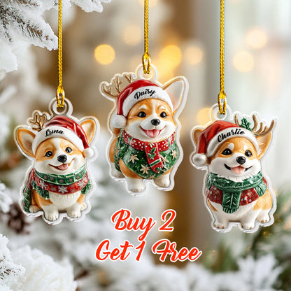 Glänzendes 2D-Ornament aus Acryl – Festliche Corgi-Weihnachtskollektion 