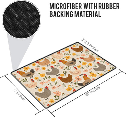 Shineful Ultra-Thin Non Skid Floor Mat, Kitchen Rugs Chicken Floral Cluckin' Cozy