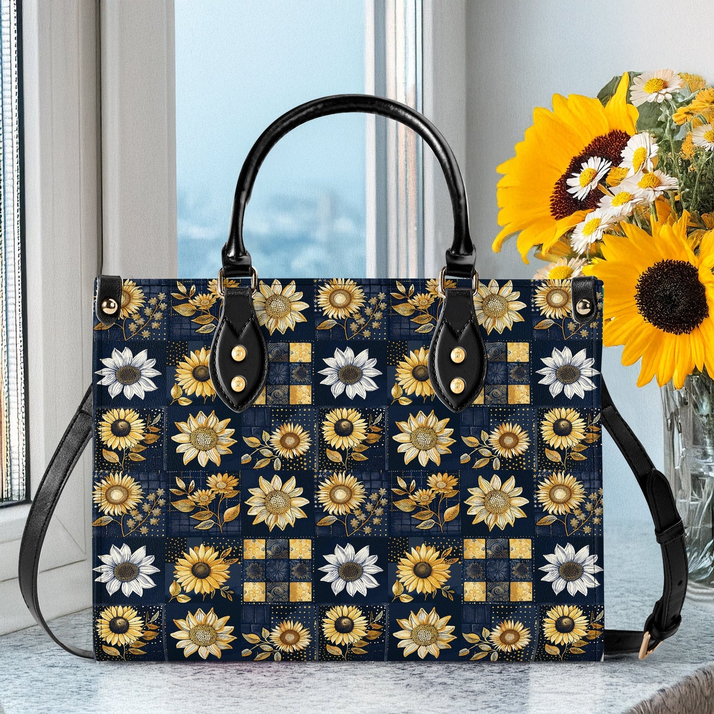 Glänzende Ledertasche Inelegance Sunflowers