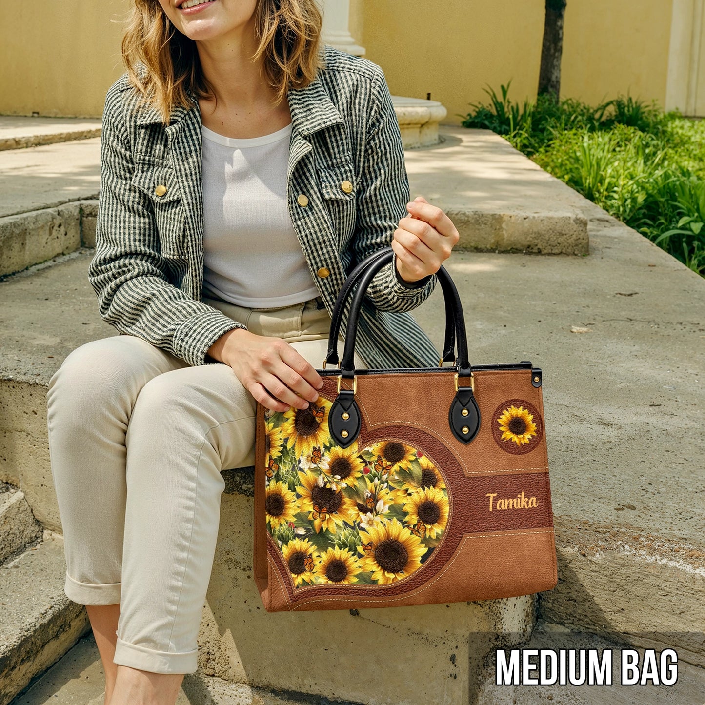 Sac en cuir brillant Tournesol Personnalisez le sac en cuir Shineful Lovely Sunflower