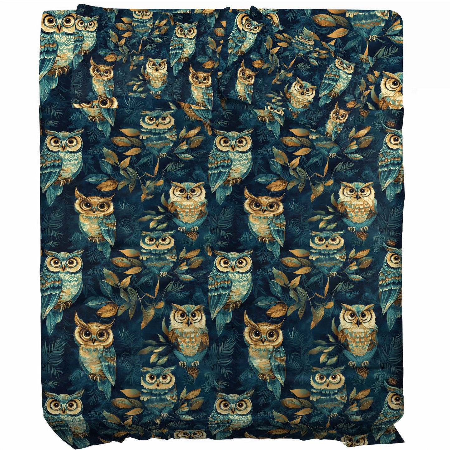 Shineful 4-Piece Bed Sheet Set Nightfall Owl Symphony