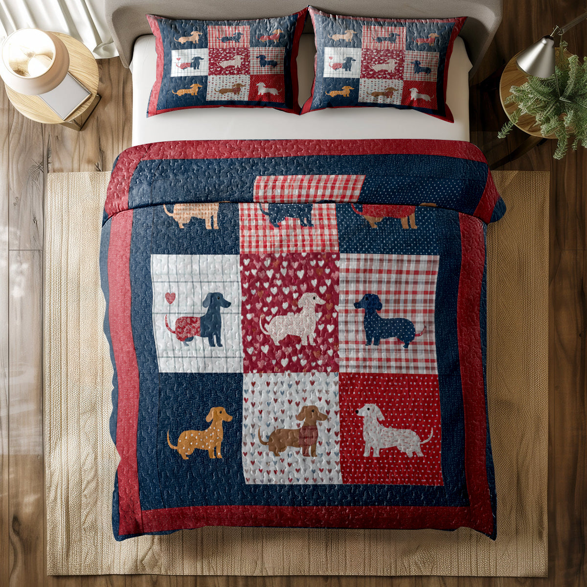 Shineful All Season Quilt 3-Piece Set Dachshund Hearts