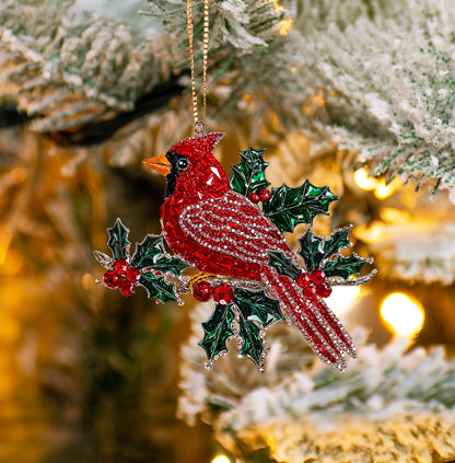 Shineful 2D Acrylic Ornament Holly Berry Cardinal