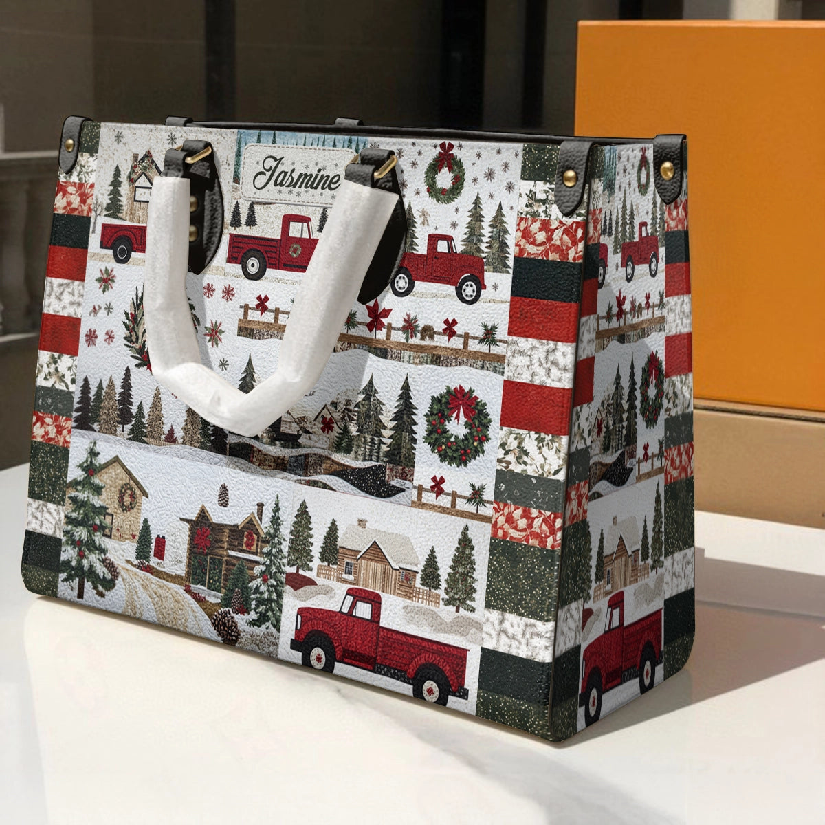 Glänzende Ledertasche Personalisiert Weihnachten Country Truck