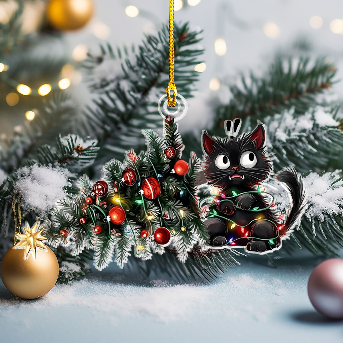 Shineful 2D Acrylic Ornament - Mischievous Cat Christmas