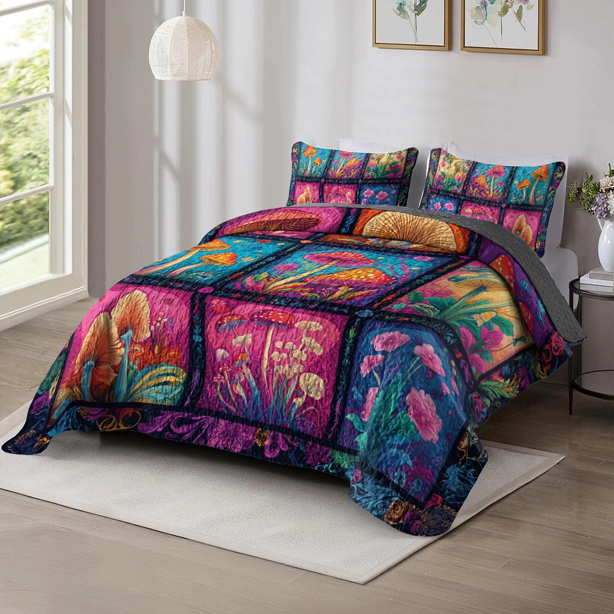 Shineful All Season Quilt 3-Piece Set Hippie Mystic Mushroom Dream