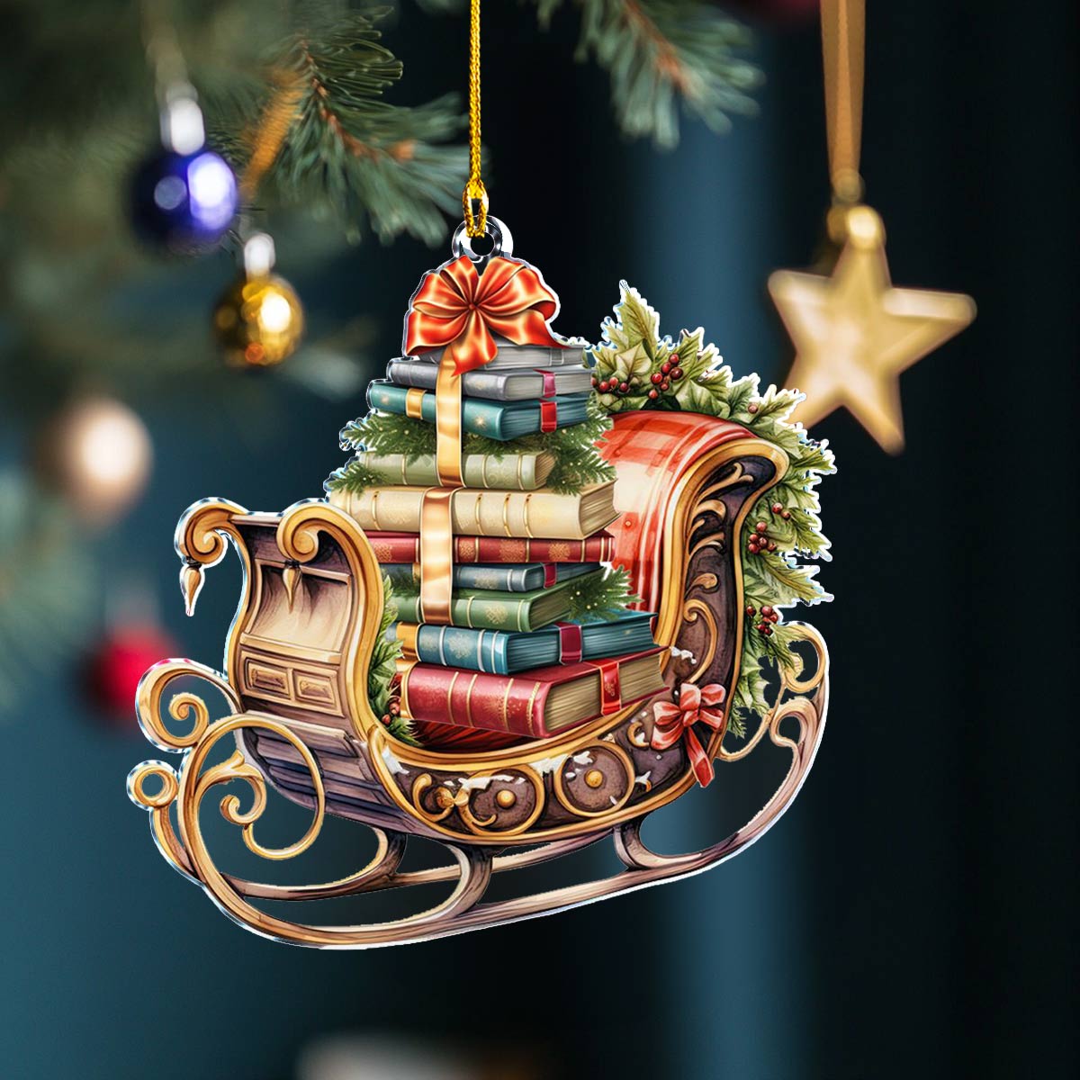 Shineful 2D Acrylic Ornament Bookish Sleigh Ride