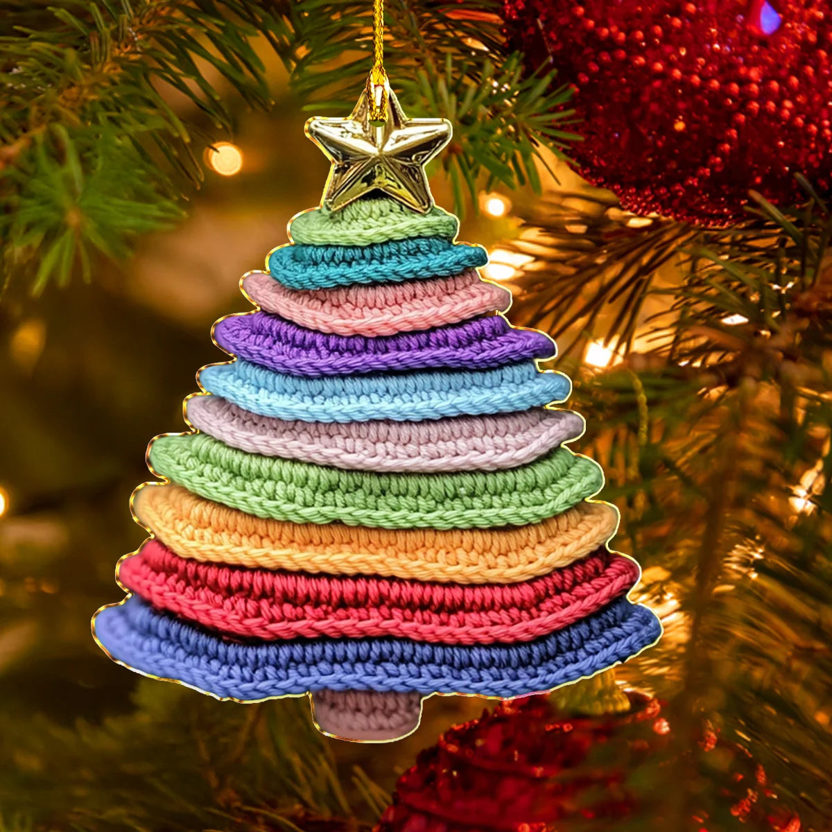 Ornement acrylique 2D brillant pour sapin de Noël au crochet coloré