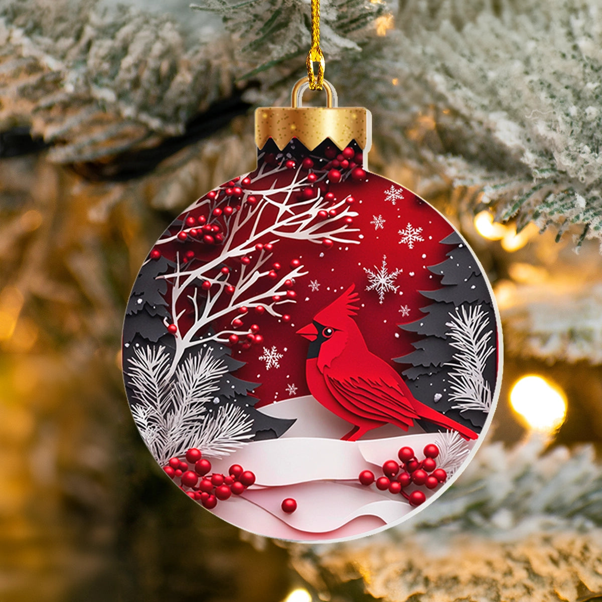 Shineful 2D Acrylic Ornament - Cardinal's Winter Whispers