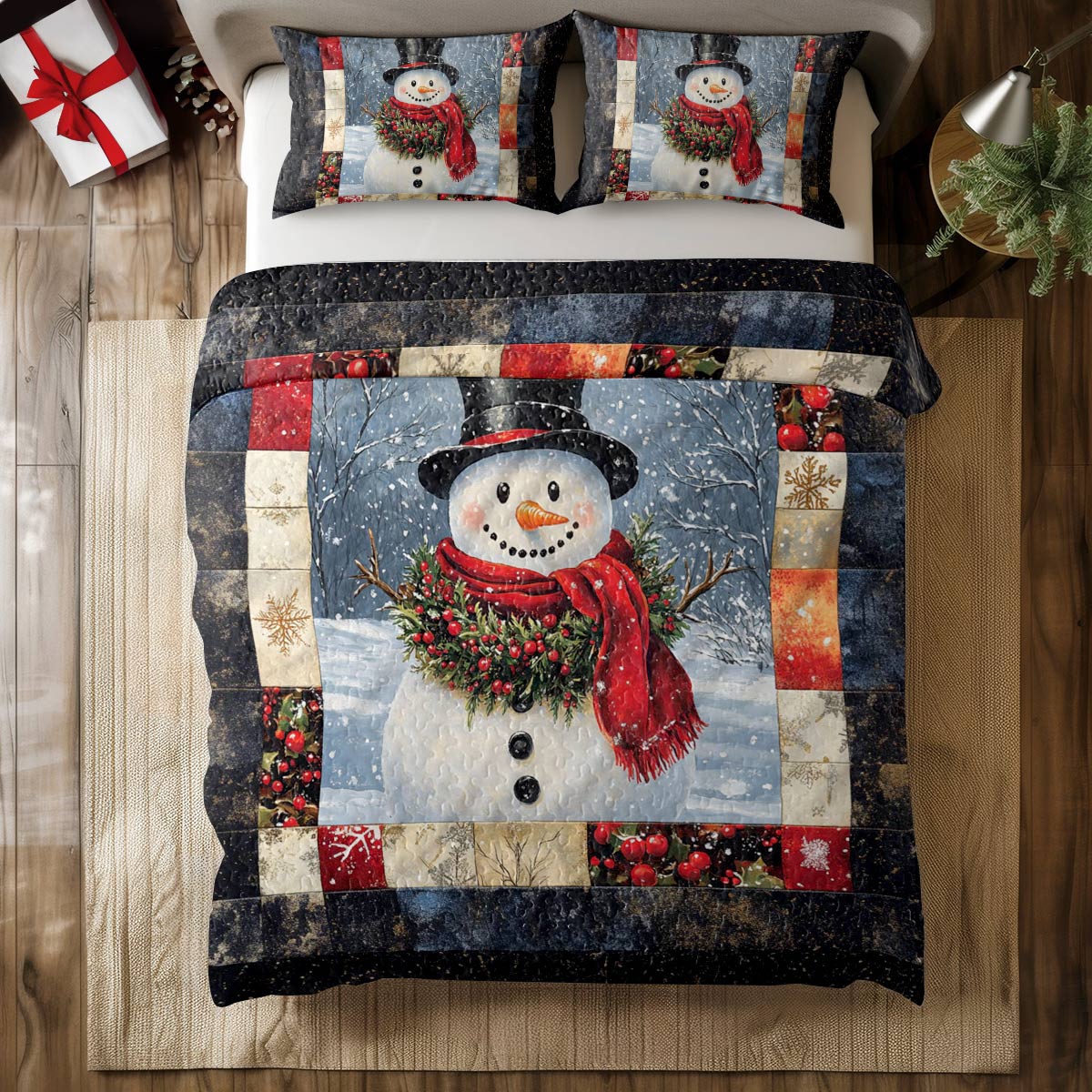 Ensemble de courtepointe toutes saisons Shineful 3 pièces Bonhomme de neige joyeux 