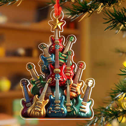 Glänzendes 2D Acryl Ornament Gitarre Weihnachtsbaum 