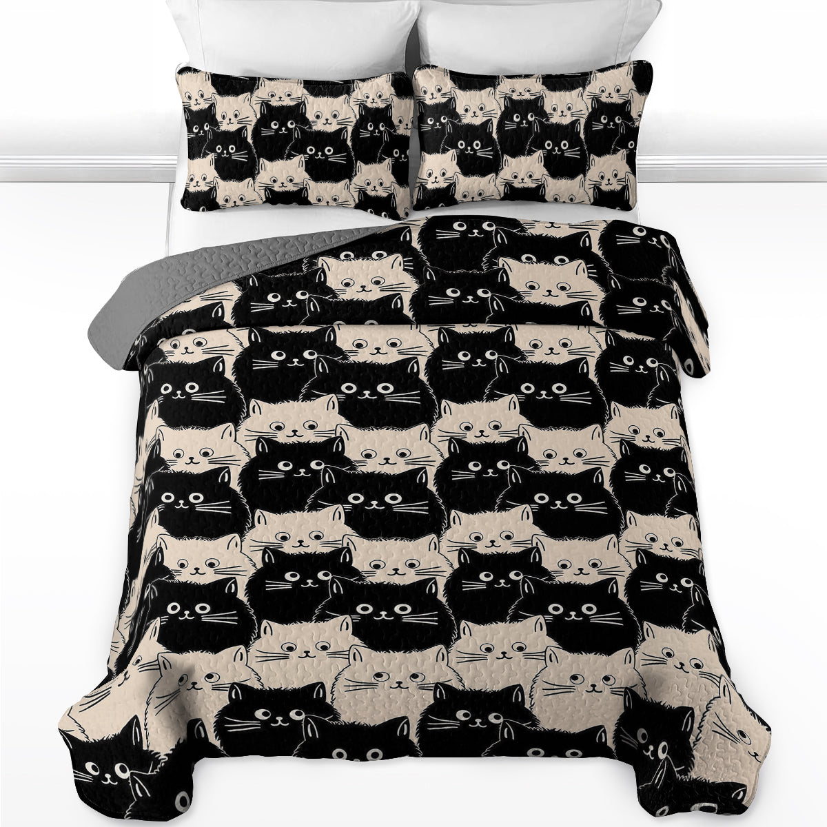 Shineful All Season Quilt 3-Piece Set - Cute Face Cats