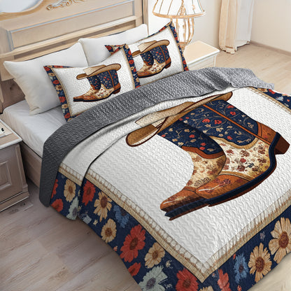 Shineful All Season Quilt 3-Piece Set Wildflower Cowboy Boots