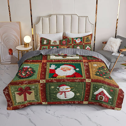 Shineful All Season Quilt 3-Piece Set Festive Santa & Snowman