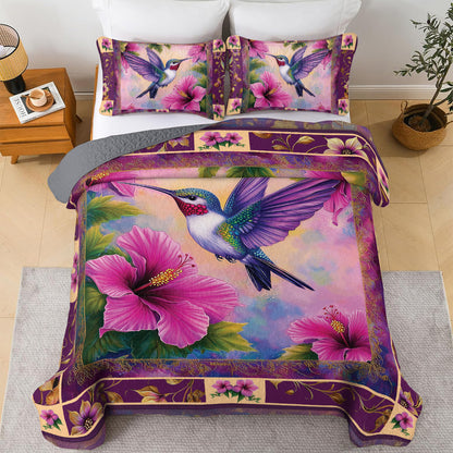 Shineful All Season Quilt 3-Piece Set - Enchanted Flight: Hummingbird and Hibiscus