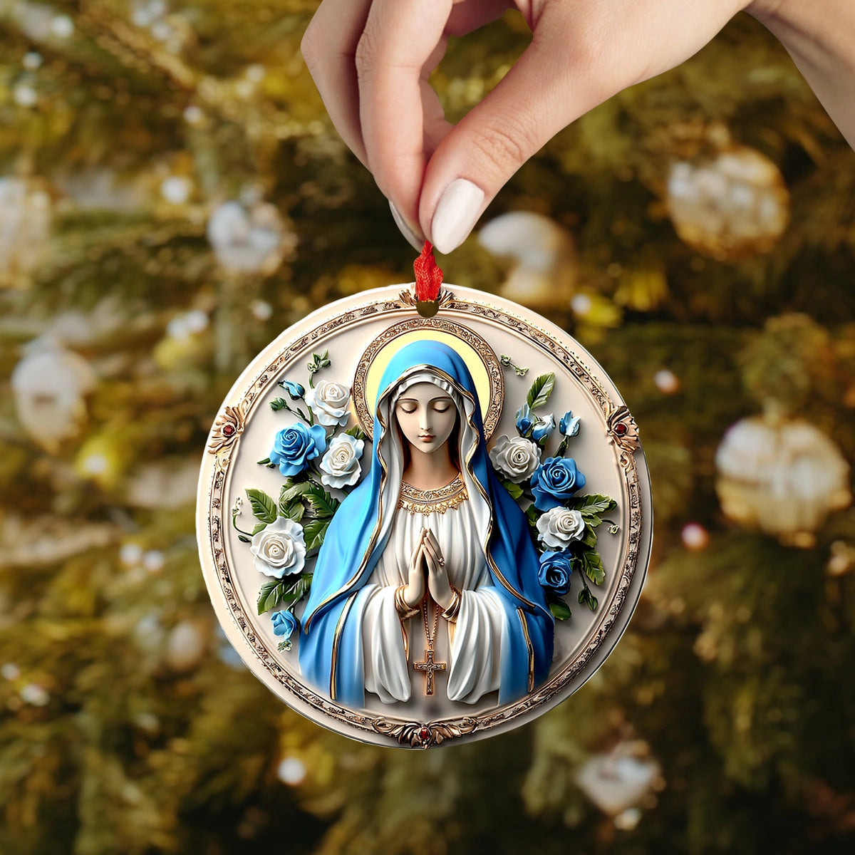 Shineful 2D Acrylic Ornament Peaceful Virgin Mary Roses