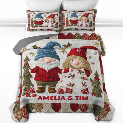 Shineful All Season Quilt 3-Piece Set Personalized Lovely Gnome Couple