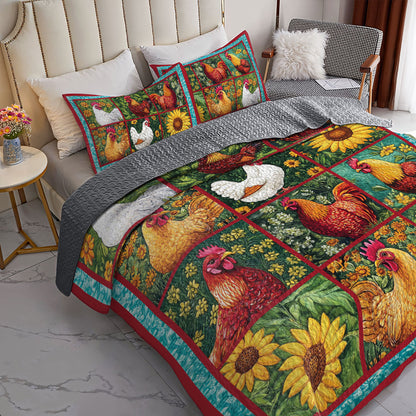 Shineful All Season Quilt 3-Piece Set Sunflower Chicken