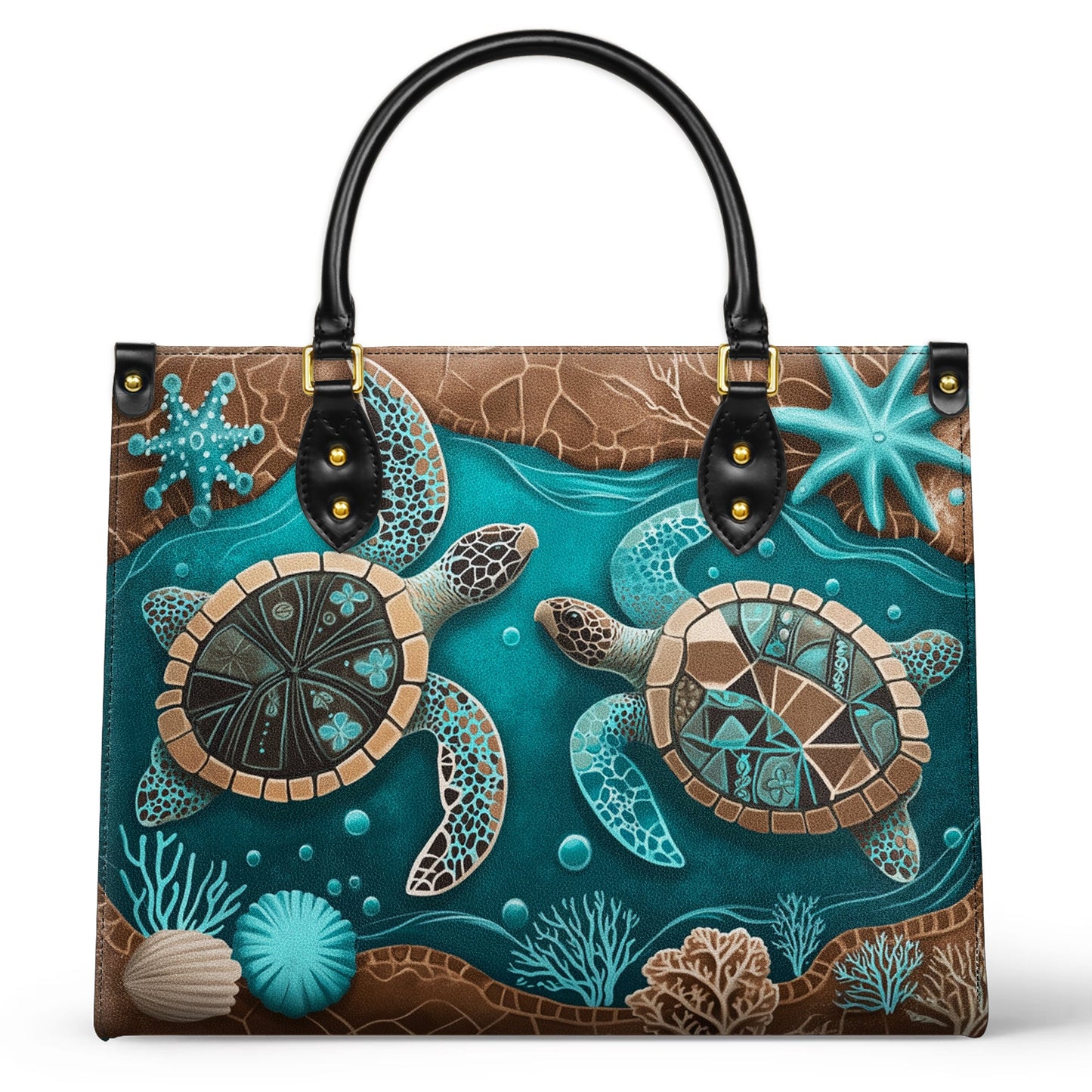 Glänzende Ledertasche Sea Turtle Serenity