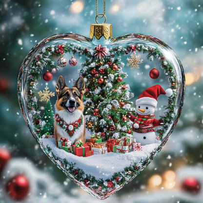 Ornement acrylique 2D brillant personnalisé Merry Woofmas Heart