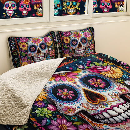 Shineful All Season Quilt 3-Piece Set Calavera Floral Dreams