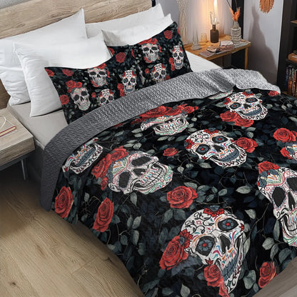 Shineful All Season Quilt 3-Piece Set - Dark Romance Sugar Skull