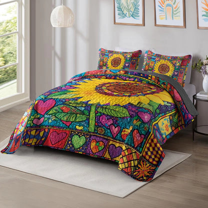 Shineful All Season Quilt 3-Piece Set Hippie Heart & Sunflower