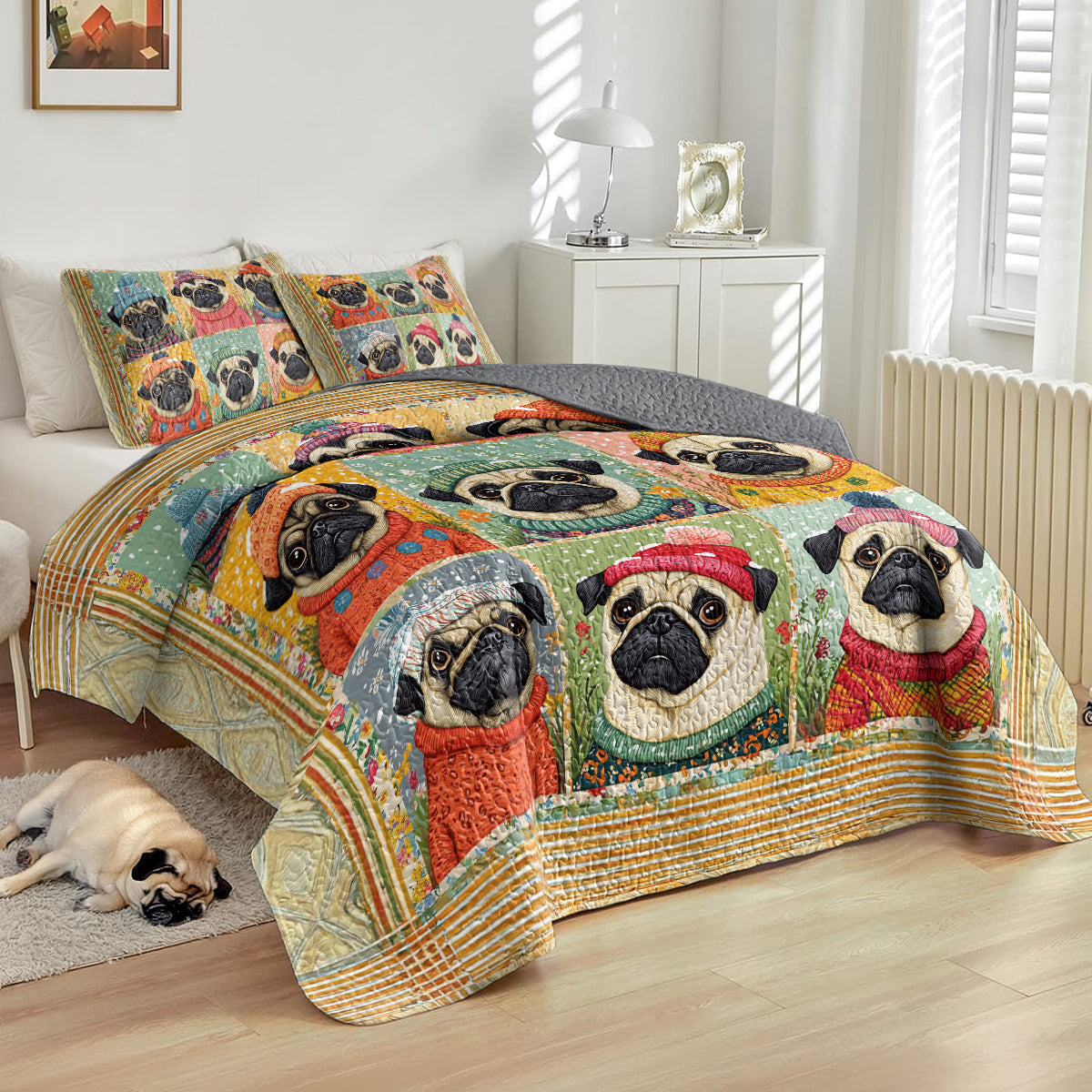 Shineful All Season Quilt 3-Piece Set First Snow Of Pug