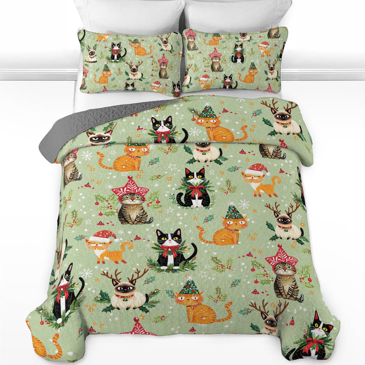 Shineful All Season Quilt 3-Piece Set Christmas Cats