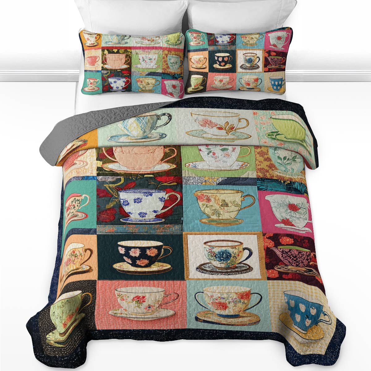 Shineful All Season Quilt 3-Piece Set - Vintage Teacup