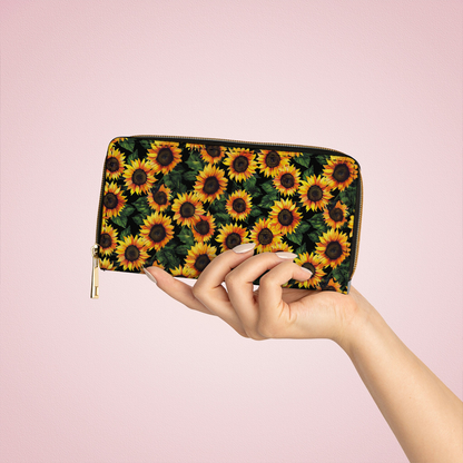 Shineful Leather Clutch Purse With Wristlet Strap Handle Sunflower Bliss