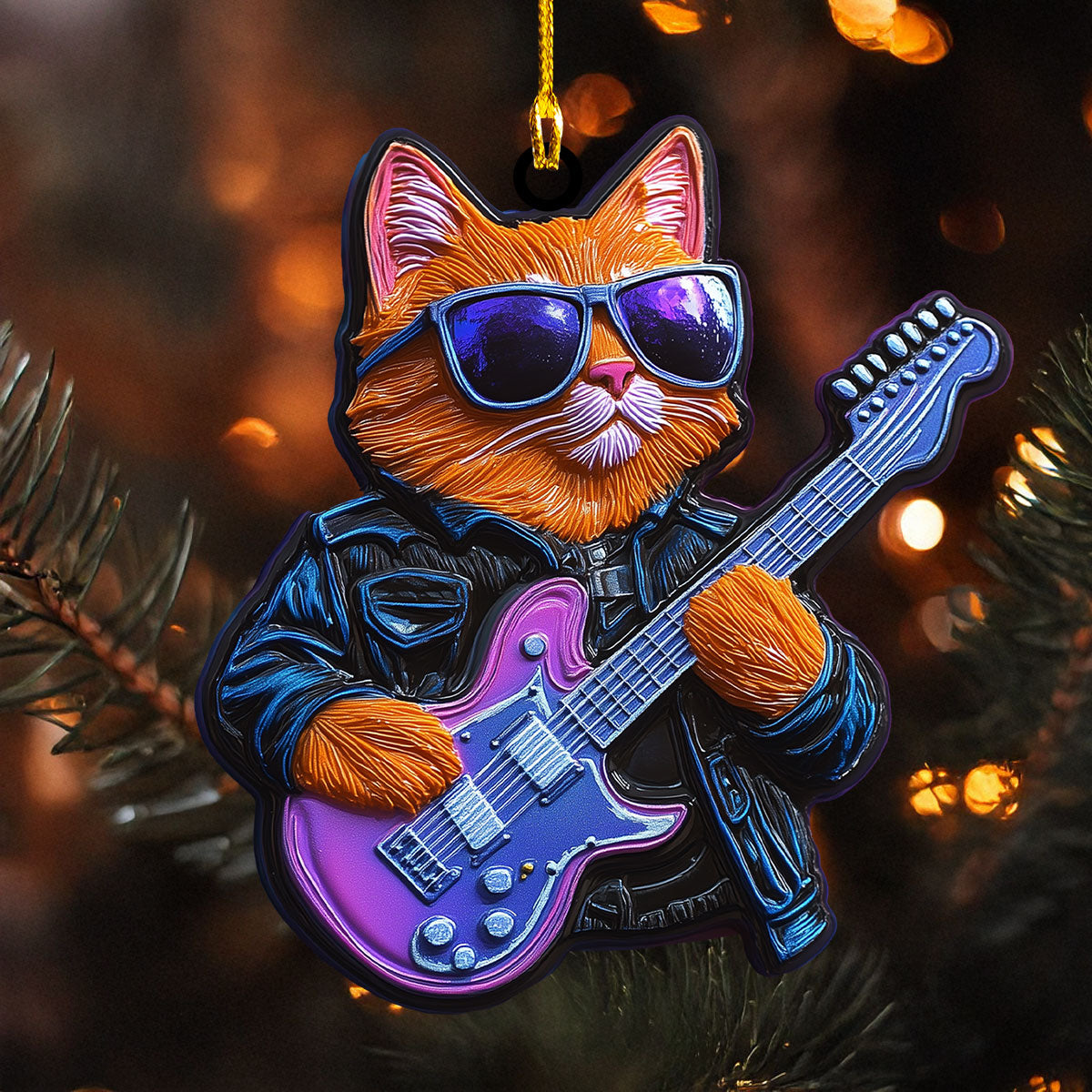 Glänzendes 2D-Ornament aus Acryl – Rockin‘ Meowsician