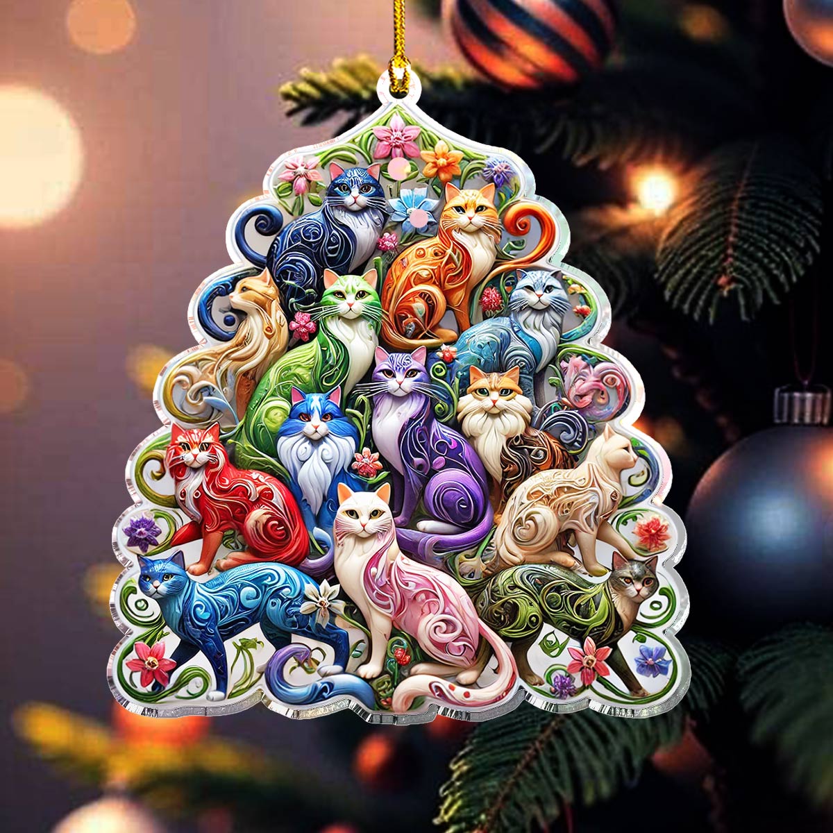 Glänzendes 2D Acrylornament Charming Cats Weihnachtsbaum 