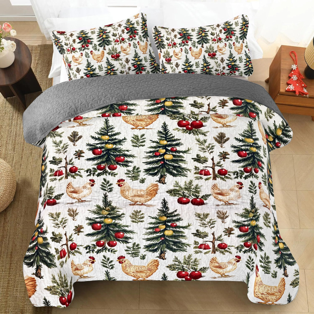 Shineful All Season Quilt 3-Piece Set Festive Rooster Dreams