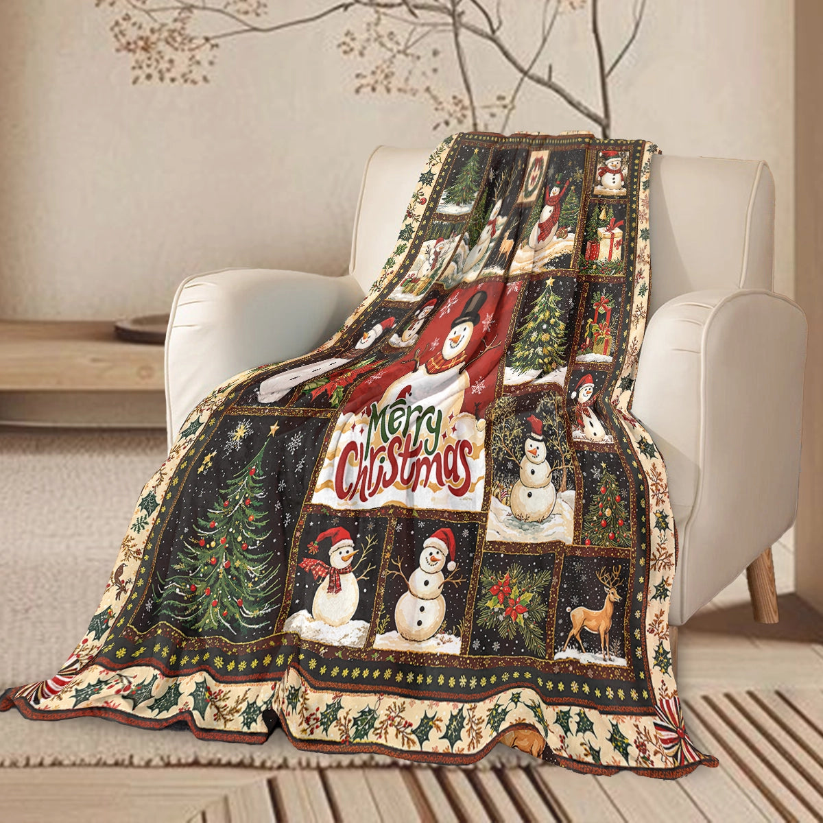 Shineful Fleece Blanket Merry Snowman Christmas