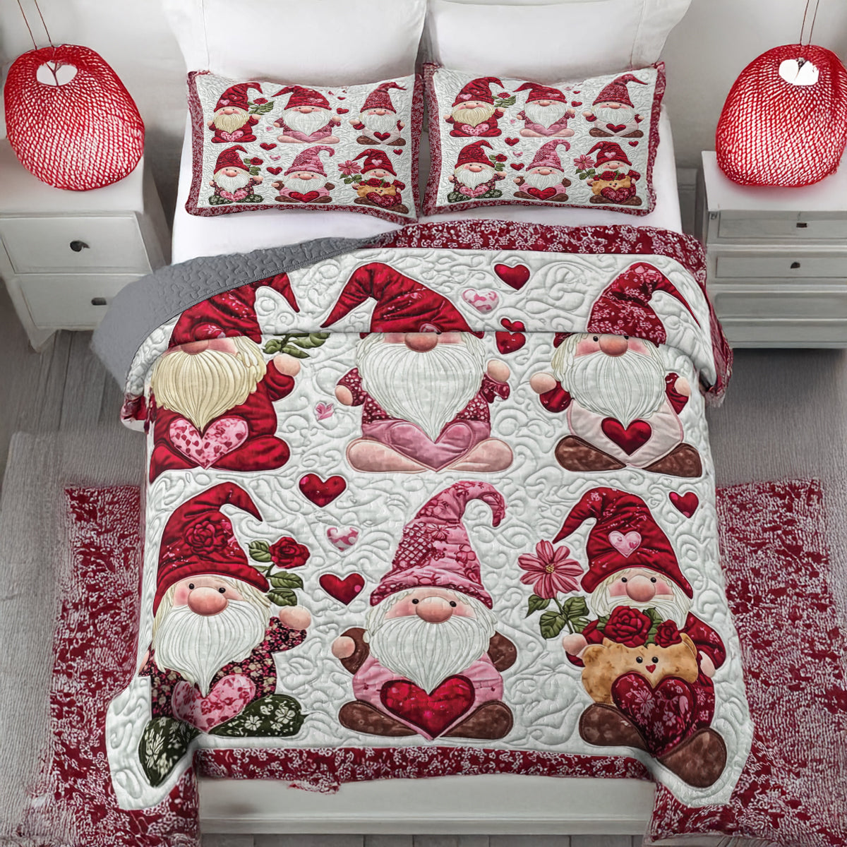 Shineful Flat Print All Season Quilt 3-Piece Set - Love Gnome