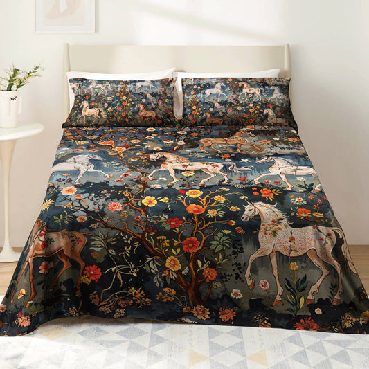 Shineful 4-Piece Bed Sheet Set Mystery Horses