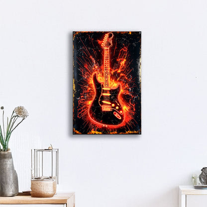 Shineful 2D Metal Sign - Fiery Guitar Explosion