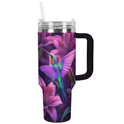 Shineful Tumbler Twilight Blooms: The Hummingbird's Evening Visit