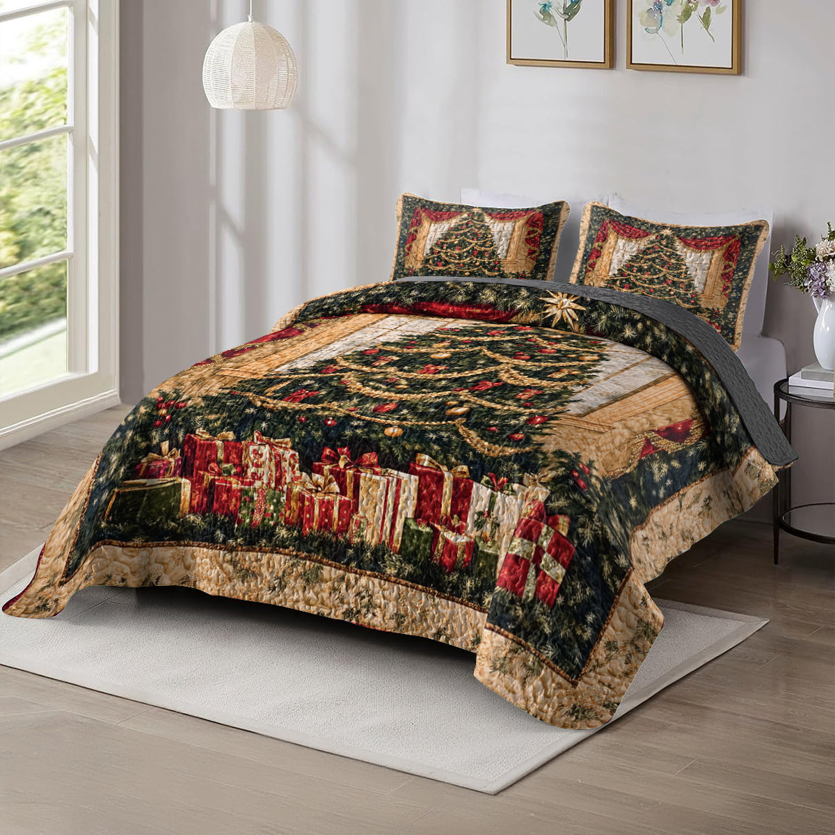 Shineful All Season Quilt 3-Piece Set Christmas Tree Holiday