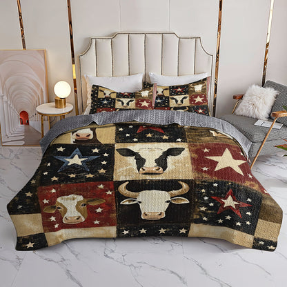 Shineful All Season Quilt 3-Piece Set Rustic Cows