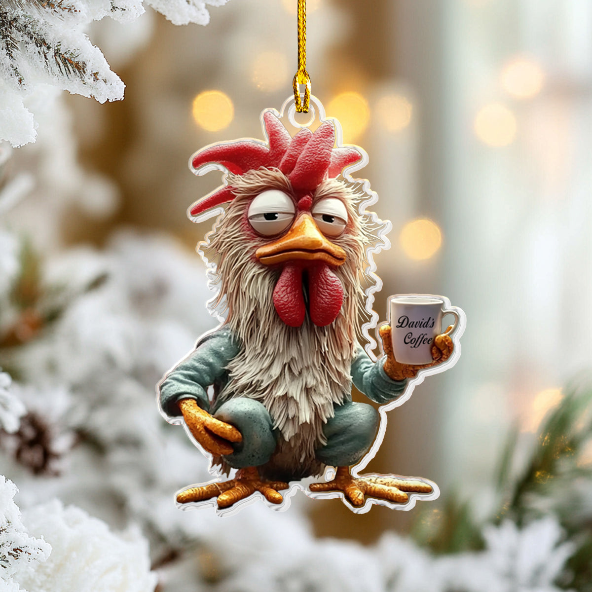 Glänzendes personalisiertes 2D-Acryl-Ornament – ​​Grumpy Rooster