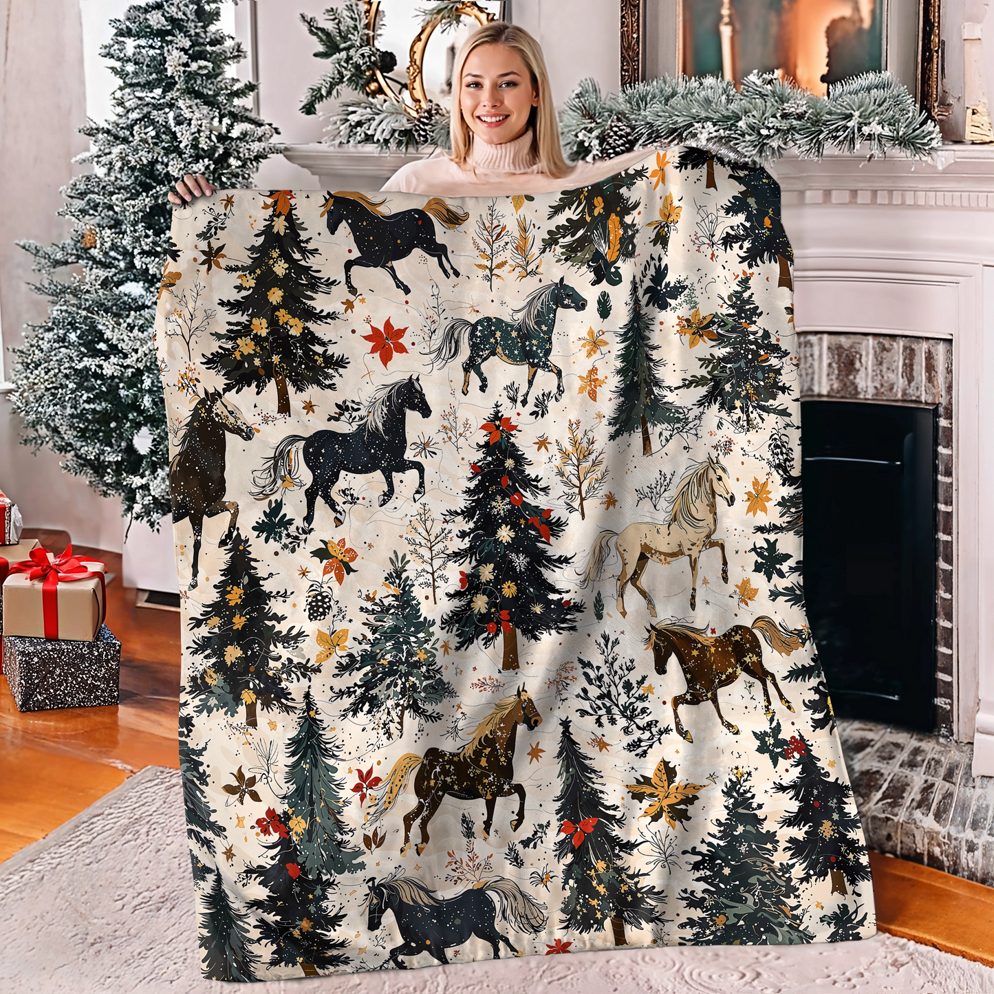 Shineful Fleece Blanket Merry Christmas Gentle Horses