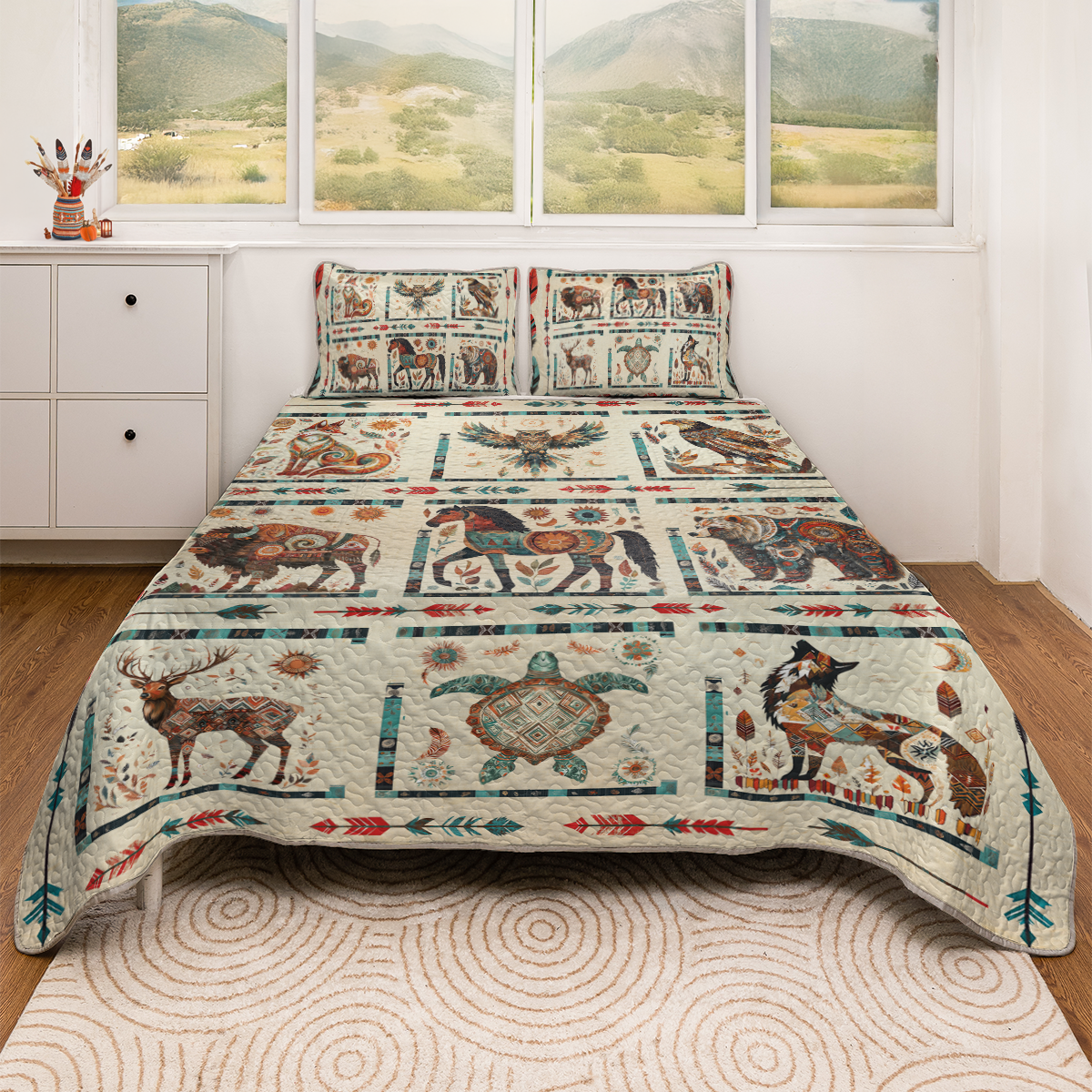 Shineful All Season Quilt 3-Piece Set Native Spirit Wildlife