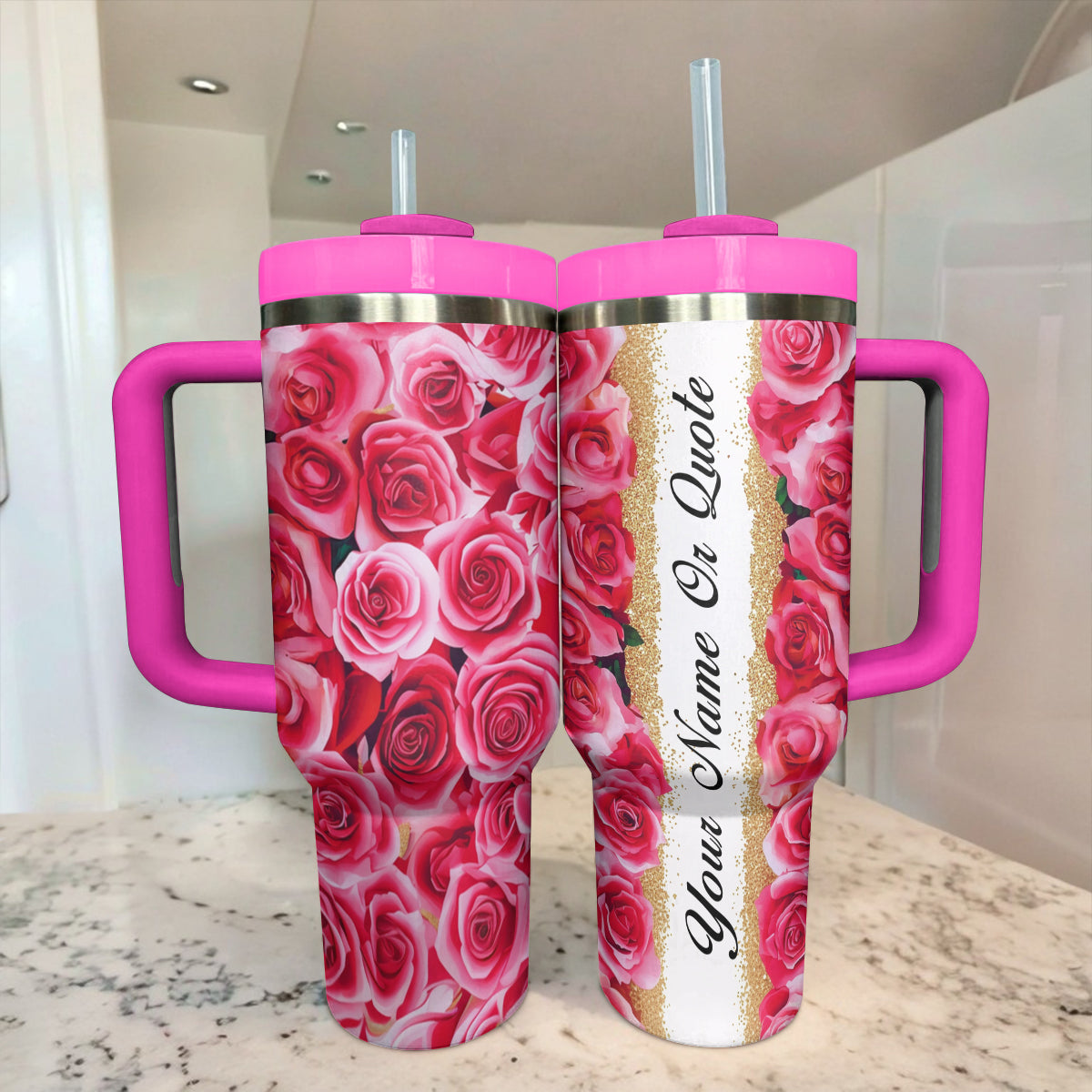 Shineful Tumbler Pink Rose With Glitter