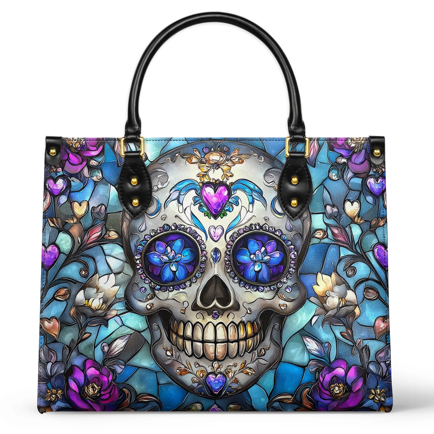 Glänzende Ledertasche Lumina Gothic Skull