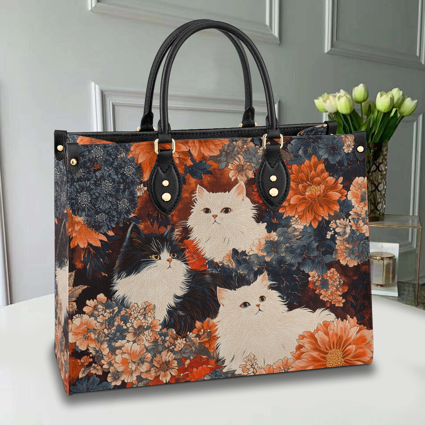 Shineful Leather Bag Feline Elegance