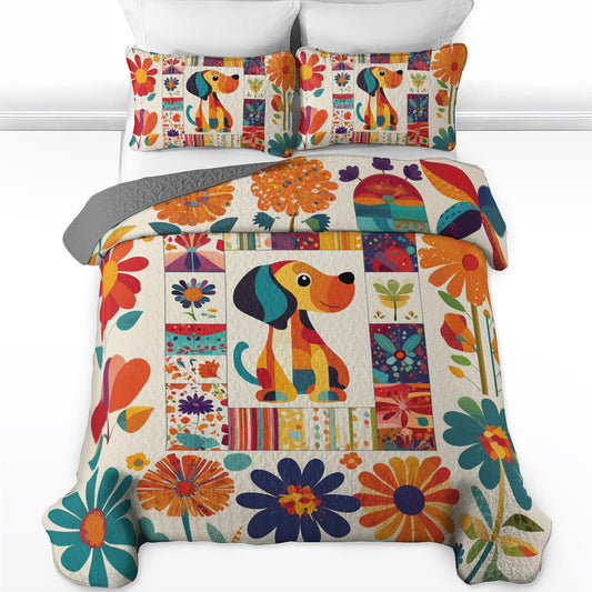 Shineful All Season Quilt 3-Piece Set Floral Dachshund Ver 2